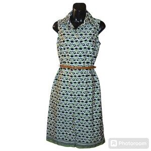 Charter Club Cotton Geometric Design Sleeveless Buttoned MIDI Dress Size 6 green